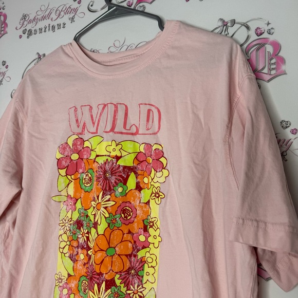 Bingo tshirt wild as the flowers neon light pink floral graphic baggy tshirt - Picture 4 of 9